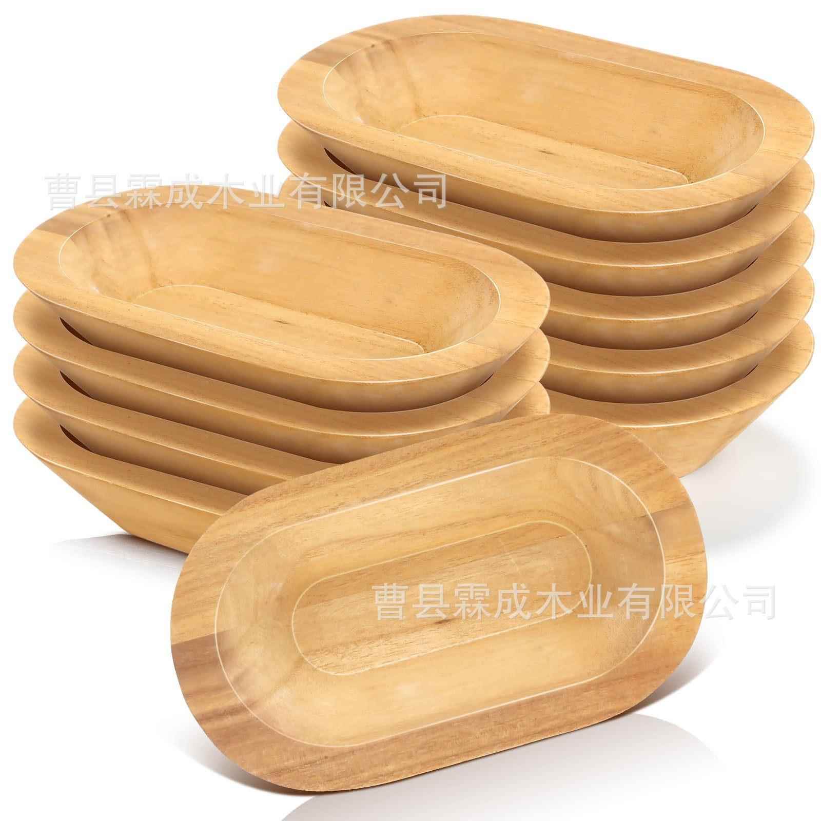 木制面团碗家用木制装饰碗椭圆形木碗简易木制零食碗木制干果盘图片