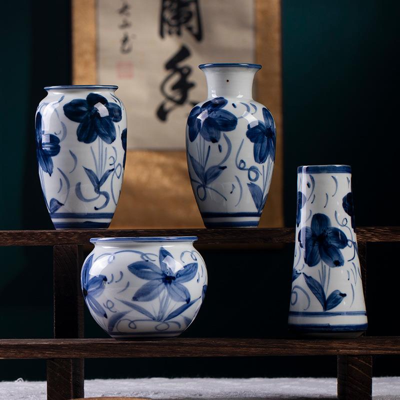 手工绘画陶瓷小花瓶手作青花瓷太阳花花器禅意居家书房桌面装饰品