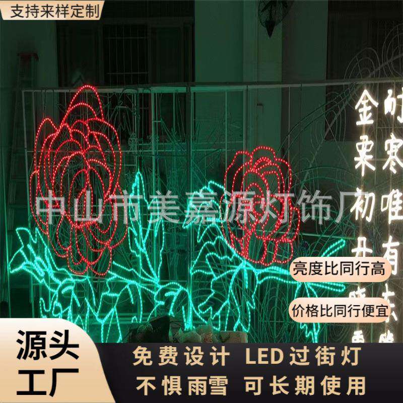 牡丹花LED图案灯春节街道跨街灯园林景区树上灯串路灯杆造型灯