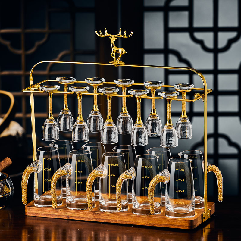 水晶玻璃白酒杯轻奢高档套装家用小高脚一口杯二两分酒器创意酒具