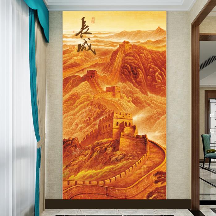 万里长城国画金色长城墙贴画有山无水靠山图招财画走廊玄关装饰画