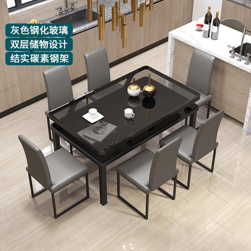 上下双层钢化玻璃餐桌家用长方形饭桌加厚桌面台面简约餐桌椅组合
