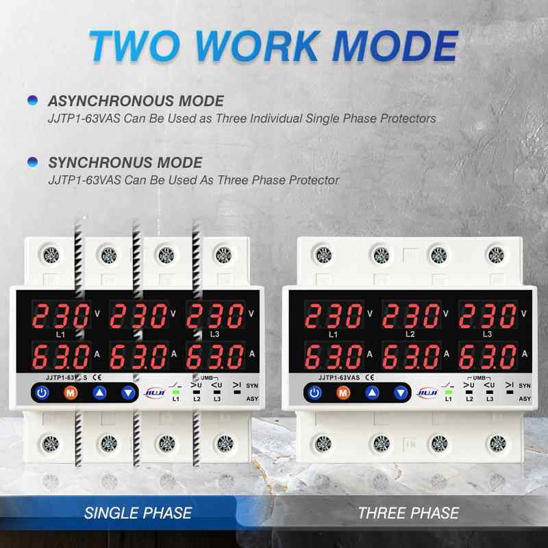 分路段三相调可数显自63A复载式过欠A压限流保护器过63缺零缺相22