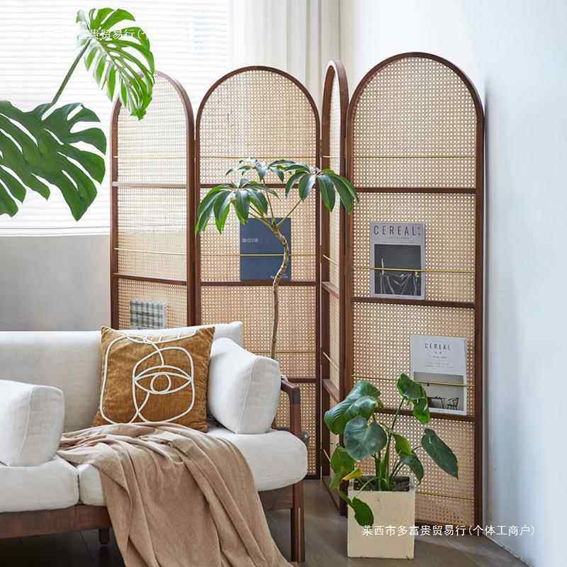 屏风隔断客厅日式入户复古置物书架折叠遮挡藤编可移动中玄关包邮