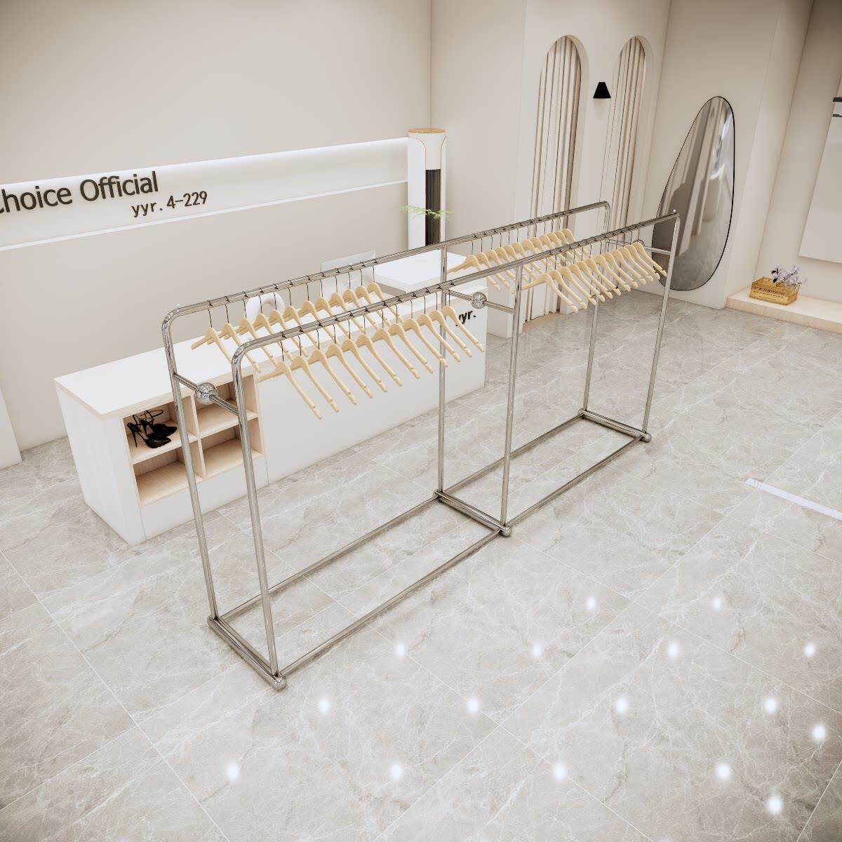 中岛货架展示架不锈钢银中间专用服装展示架童装店双排衣架