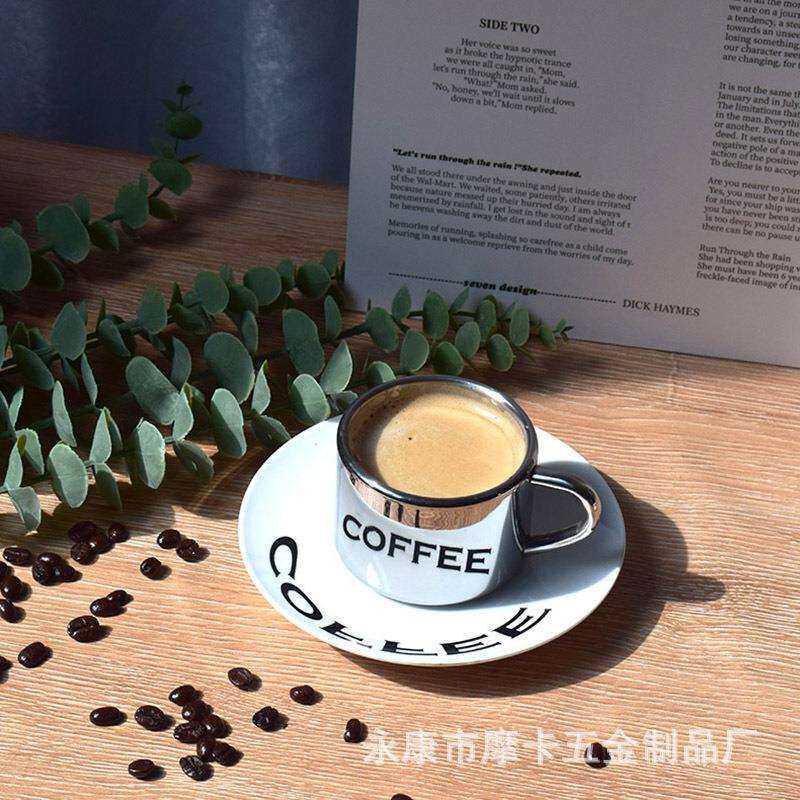 304不锈钢咖啡杯加重套装咖啡杯碟勺双层加厚现代简约倒影杯厂家