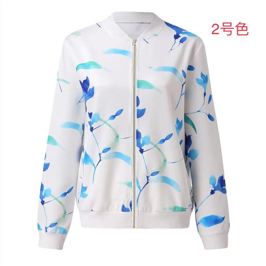 Womens Fashion Jacket Round Neck Zipper Long Sleeve Coat