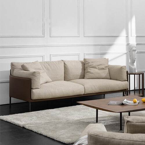 北欧轻奢现代简约意式极简客厅别墅小户型棉麻布艺双人三人位沙发