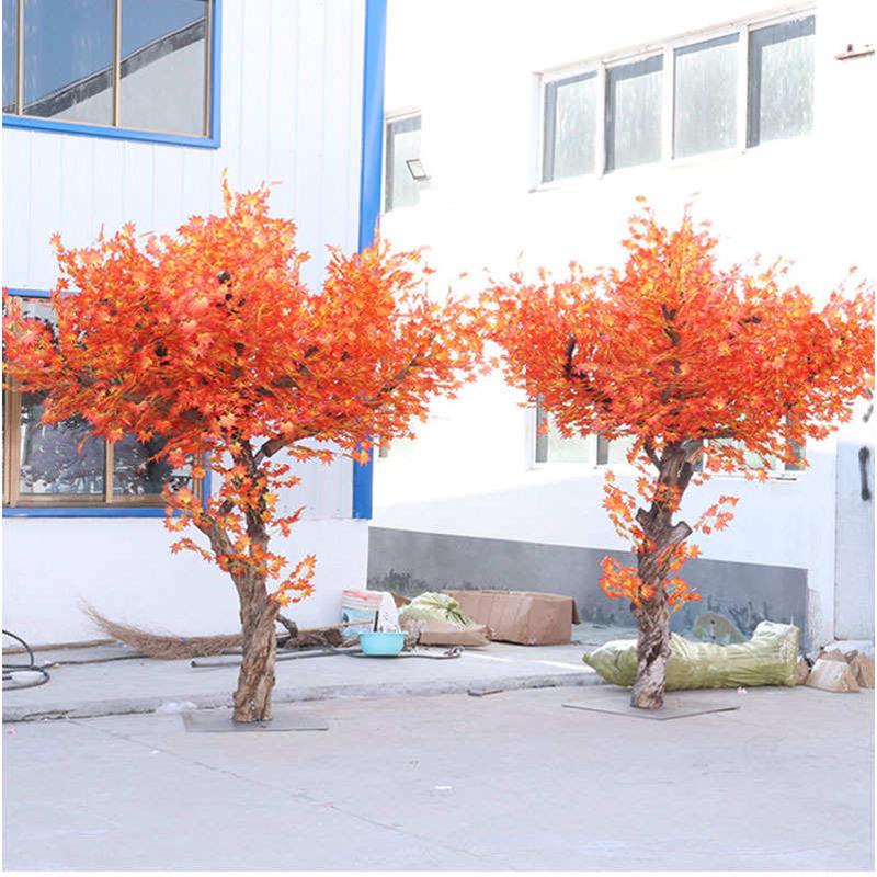视假树造型枫大型叶树背景红枫室内外枫树仿真果胶树青造景树影