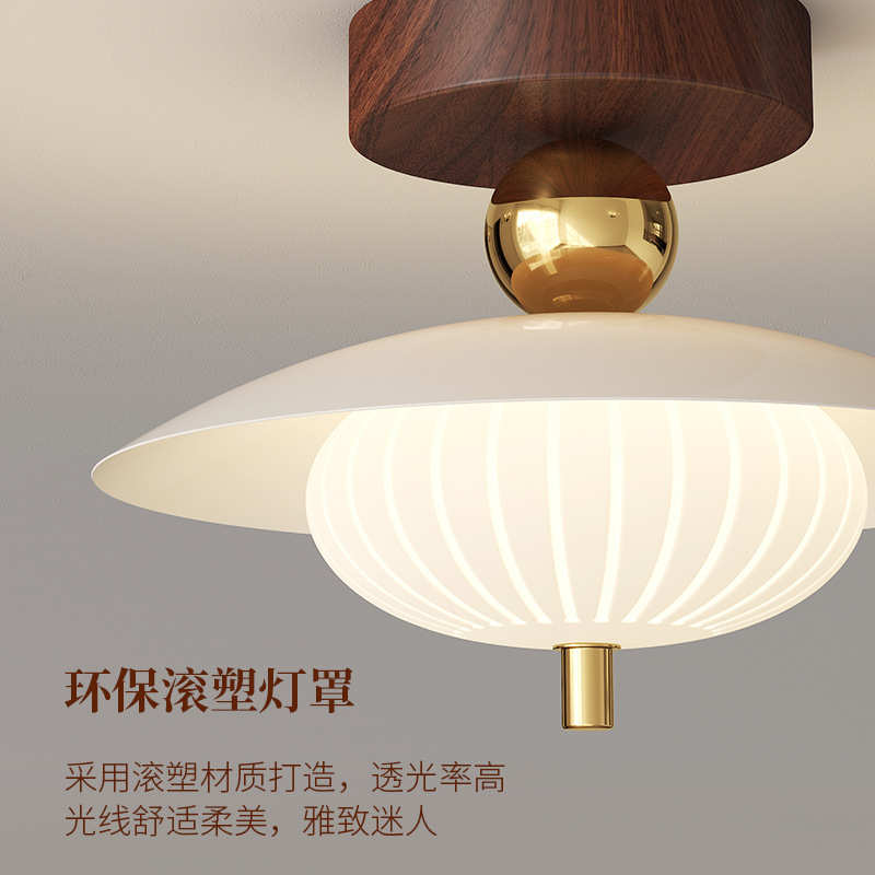 过道灯中古风玻璃吸顶灯走廊过道玄关卧室灯吊灯法式奶油风装饰灯