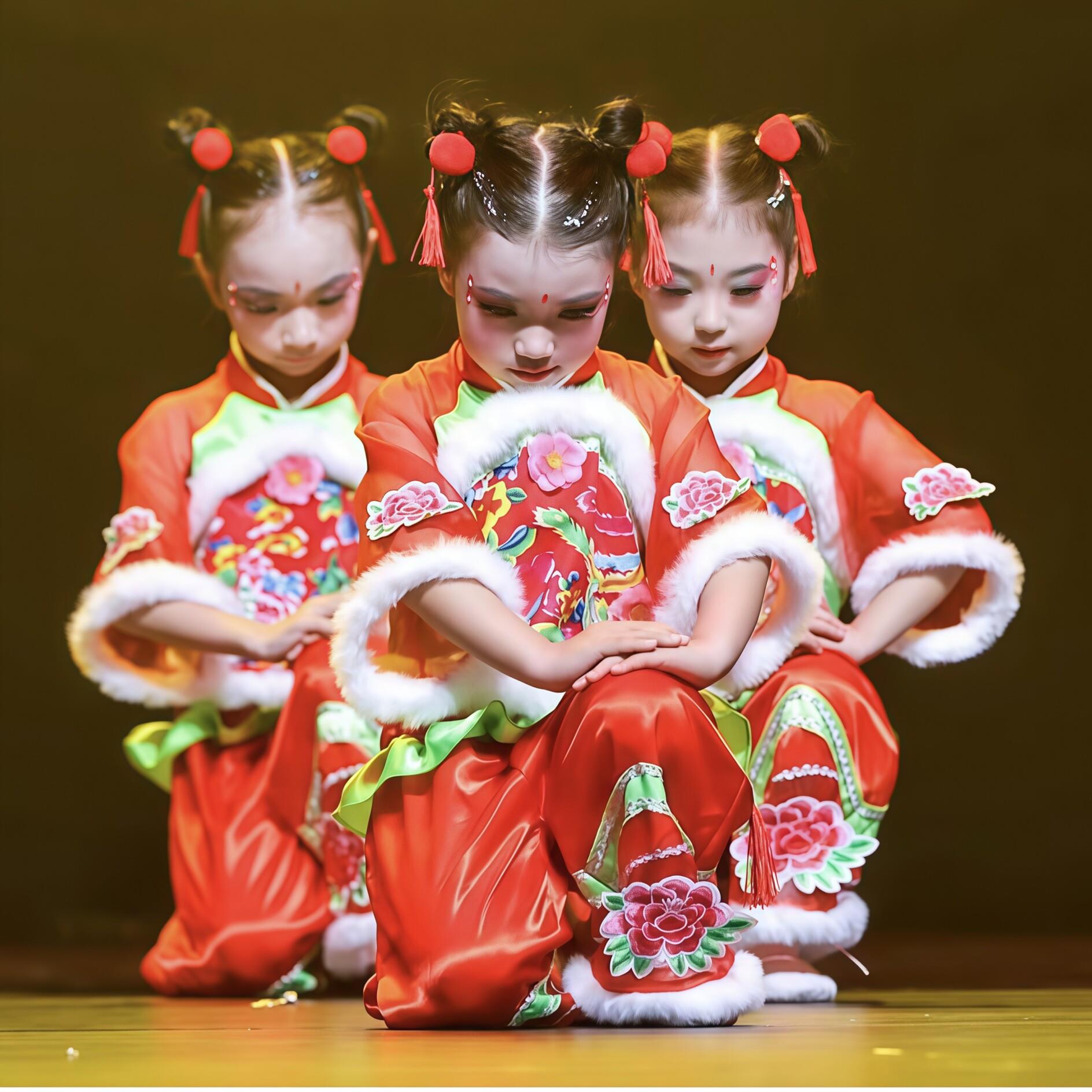 新款福娃闹春儿童演出服喜庆中国风秧歌舞蹈服梦娃妞妞看戏表演服