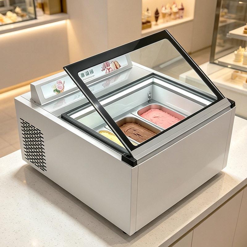台式冰淇淋展示柜小钢炮商用厚切炒酸奶展示柜硬冰自助掀门冷冻柜