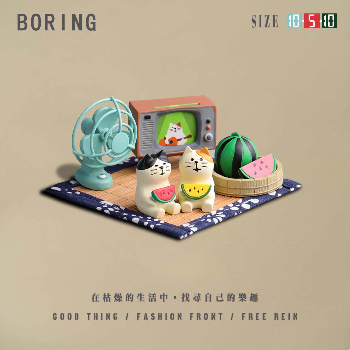 西瓜味的夏天可爱宅家吃瓜猫咪装饰摆件办公室桌面车载送好友好礼