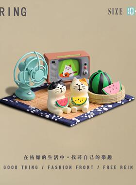 西瓜味的夏天可爱宅家吃瓜猫咪装饰摆件办公室桌面车载送好友好礼