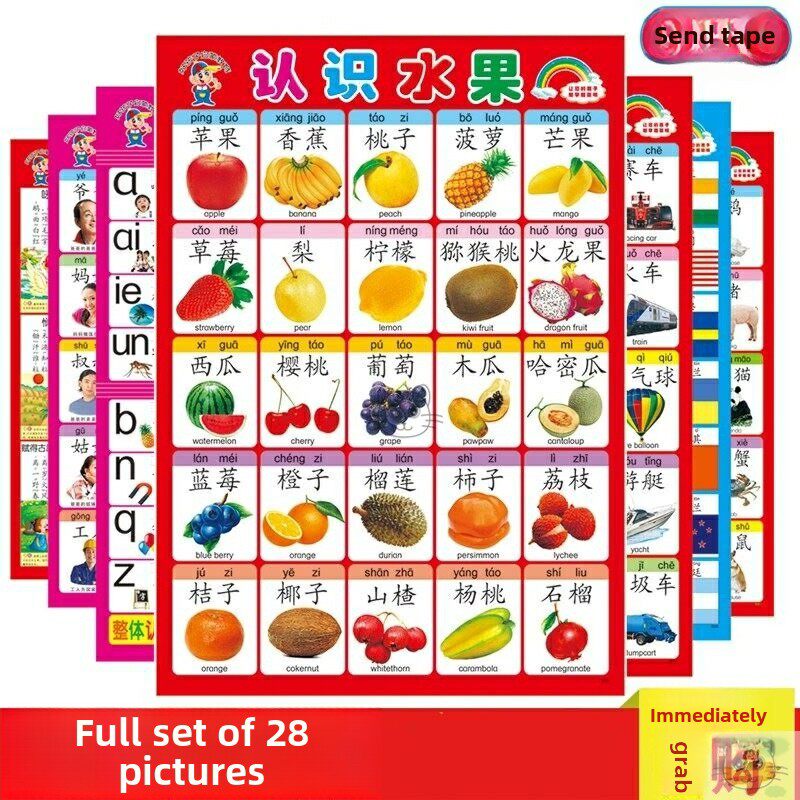 墙上贴图宝宝 婴儿墙贴挂图认知启蒙0-3岁大图片识字无声早教幼儿