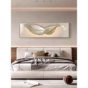 卧室装饰画画床头挂画画金羽吉祥壁画画轻奢简约现代背景墙主卧房