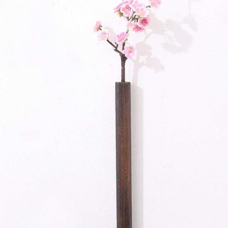 烧桐木实木壁挂花插 日式创意水培插花器 客厅艺术干花摆件花瓶萍