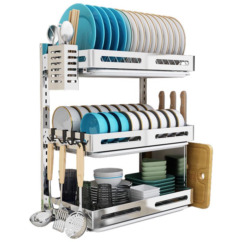 304不锈钢沥水碗碟架壁挂式厨房置物架免打孔晾放碗筷碗盘收纳架