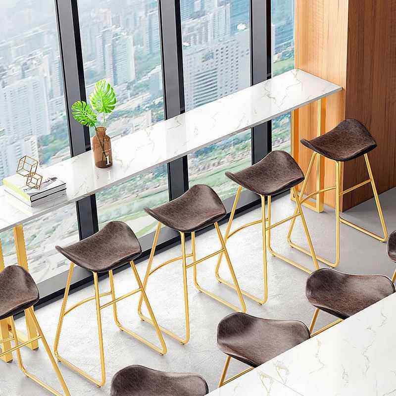 大理石简约吧台桌 奶茶店长条桌高脚吧台桌 家用靠墙铁艺吧台桌椅