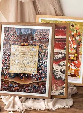 冬灯拼图框1000片50*75相框架5002000片美式画框装裱框实木框架