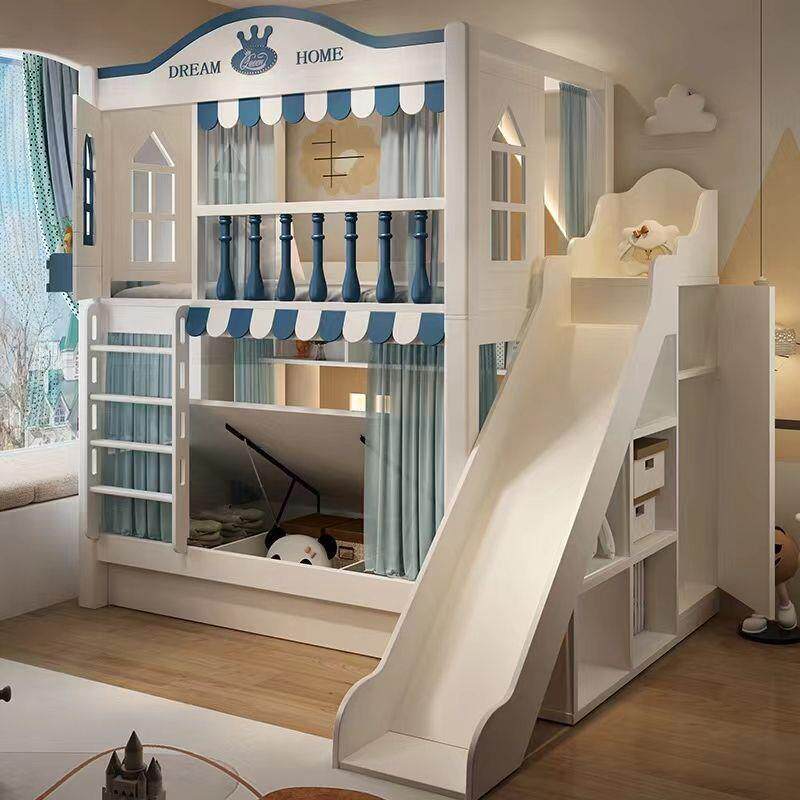 双层合GHO床带滑滑梯组床儿下童上床高护栏二层男孩家女孩用