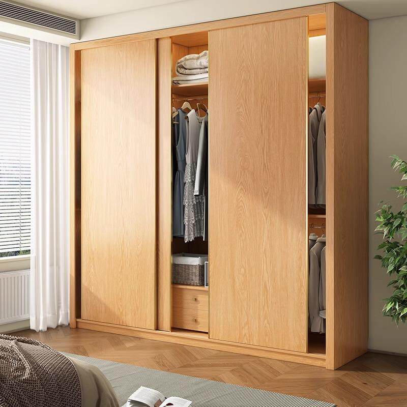 实木推拉门衣柜橡木一门到顶60深新款2026年爆款家用卧室18mm柜子