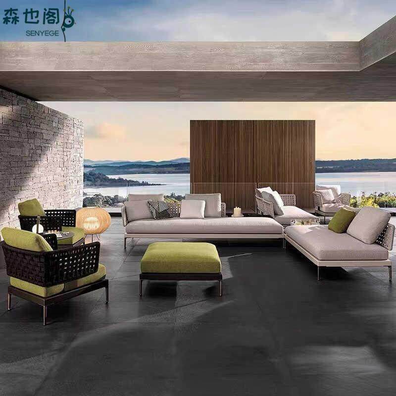 户外沙发庭院别墅北欧室外休闲露台阳光房设计师花园藤编家具组合