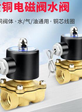 AKS艾克斯电磁阀水阀220V铜开关阀24V常闭4分 1寸控制阀 2W025-08