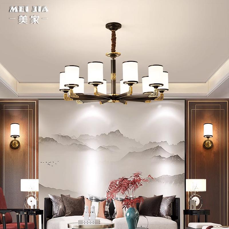 新中式全铜吊灯别墅简约客厅灯餐厅主灯全屋灯具套餐组合中山灯具