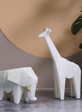 切面大象犀牛长1颈摆鹿树脂石英砂爱桌面装饰件儿童可房书房工艺