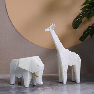 切面大象犀牛长1颈摆鹿树脂石英砂爱桌面装饰件儿童可房书房工艺