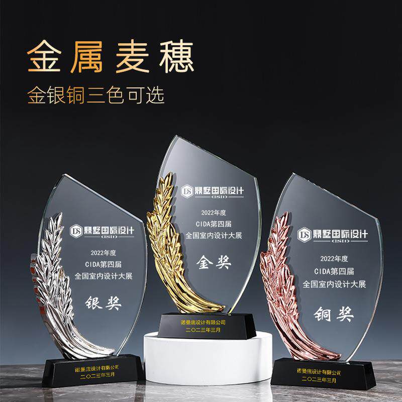 新款水晶金属奖杯员工年会舞蹈书法运动比赛树脂琉璃木质奖杯奖牌