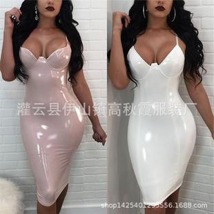 suit slit suspenders skirt nightclub mirror zipper neck