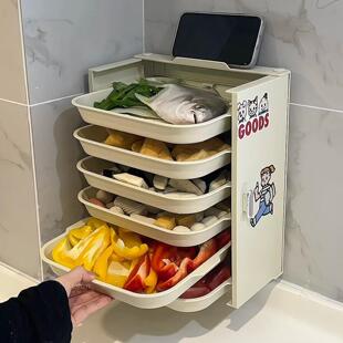 多功能备菜盘置物架家用厨房多层火锅做饭沥水配菜盘壁挂式折叠架