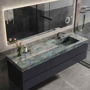 蓝加全桉木轻奢岩板浴盆室组合体新款 实木洗柜漱台洗脸755洗手台