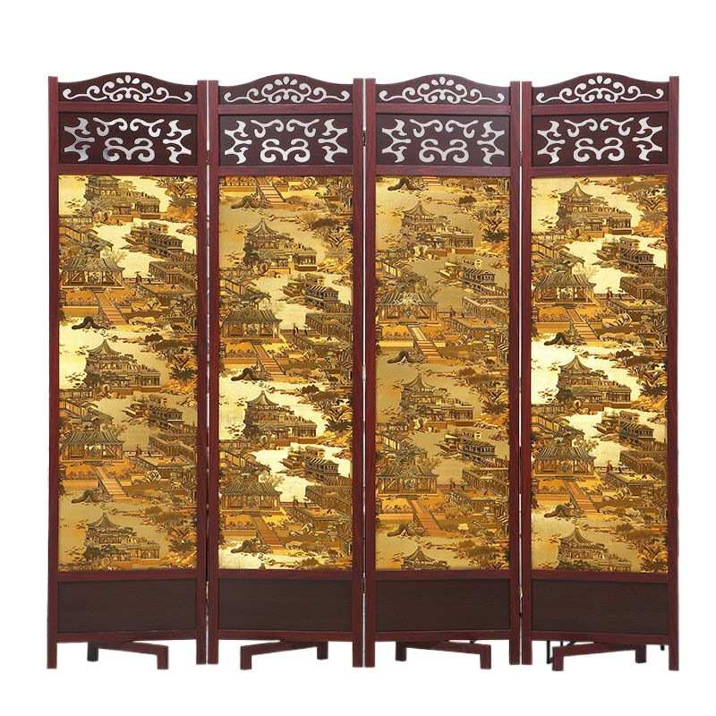 中式实木双面屏风遮挡隔断客厅酒店卧室进门折叠移动玄关复古折屏