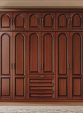 美复古实YSB木衣柜卧室家用柜子门乡村田园轻奢带玻璃组衣合大式