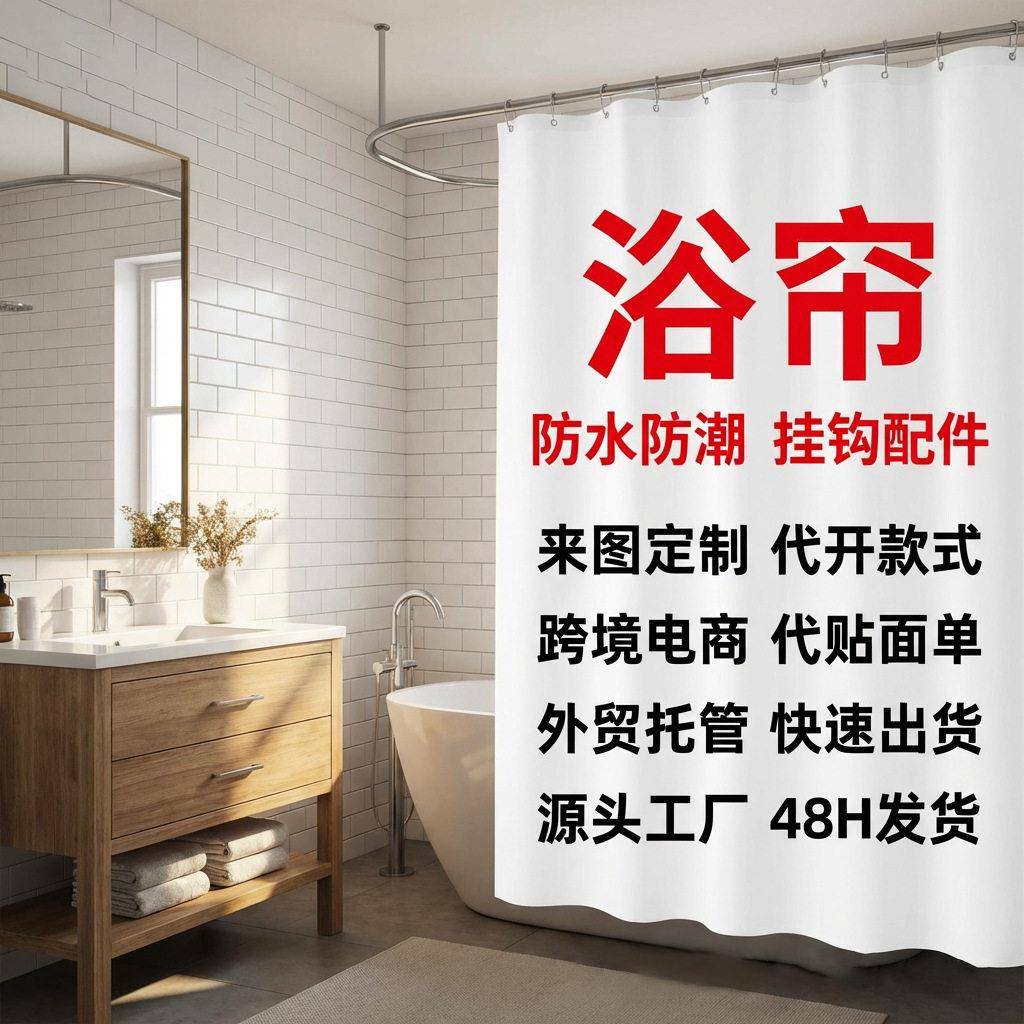浴帘定制防水布帘数码印花浴室隔断挂帘防潮装饰门帘跨境加工厂家