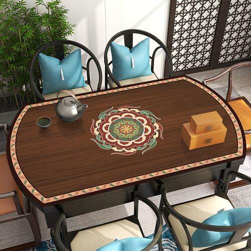 椭圆形餐桌布防水防烫防油免洗pvc皮革可折叠伸缩皮革桌垫中国风