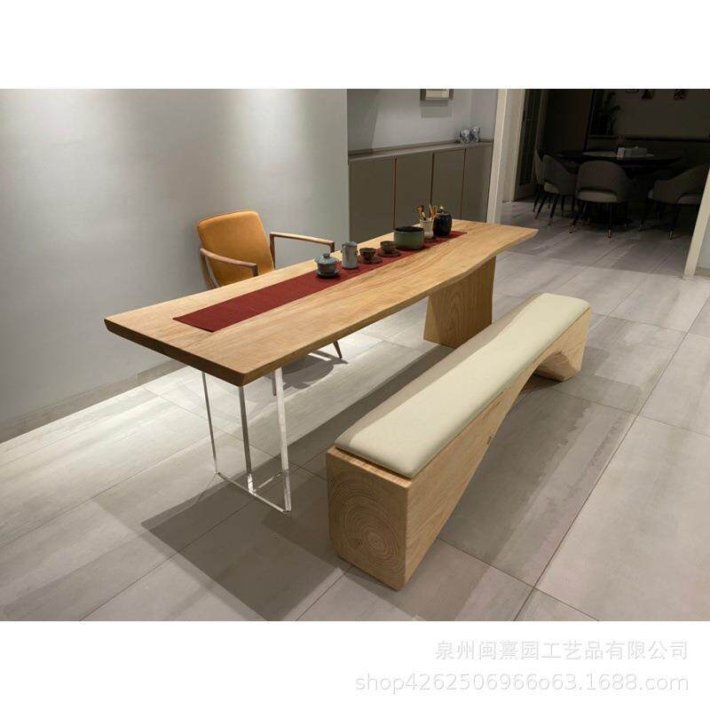 简约白蜡木双拼办公桌工作室家用亚克力实木工作台大板桌悬浮桌子