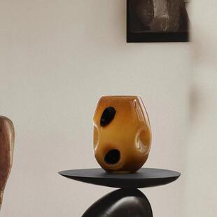 HD中古居棕黑色波点椭圆形玻璃高感花瓶家创意设装 饰级品水软培花