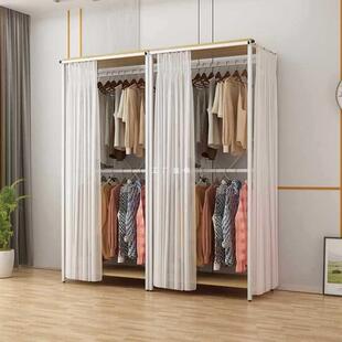 加厚45CM挂衣服防尘双层简易挂衣架落地卧室金属衣帽架开放式衣柜