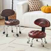 步万向轮滑轮矮凳美缝小凳子家用静音带娃学D032带圆动凳轮移靠背