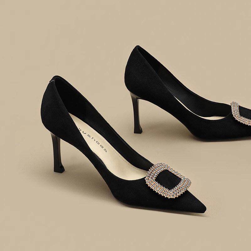 Craes Kally 女神氛围！黑色高跟鞋女气质高级职业配礼服细跟单鞋