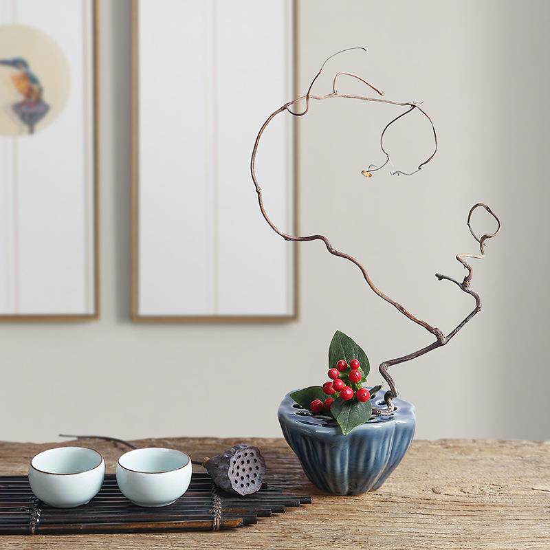 莲蓬巢插花器陶瓷青瓷花瓶小花盆中式茶席茶台壶承摆件禅意器皿