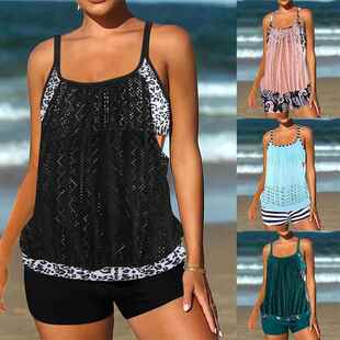 vest set trunks lace swim patchwork angle Striped flat
