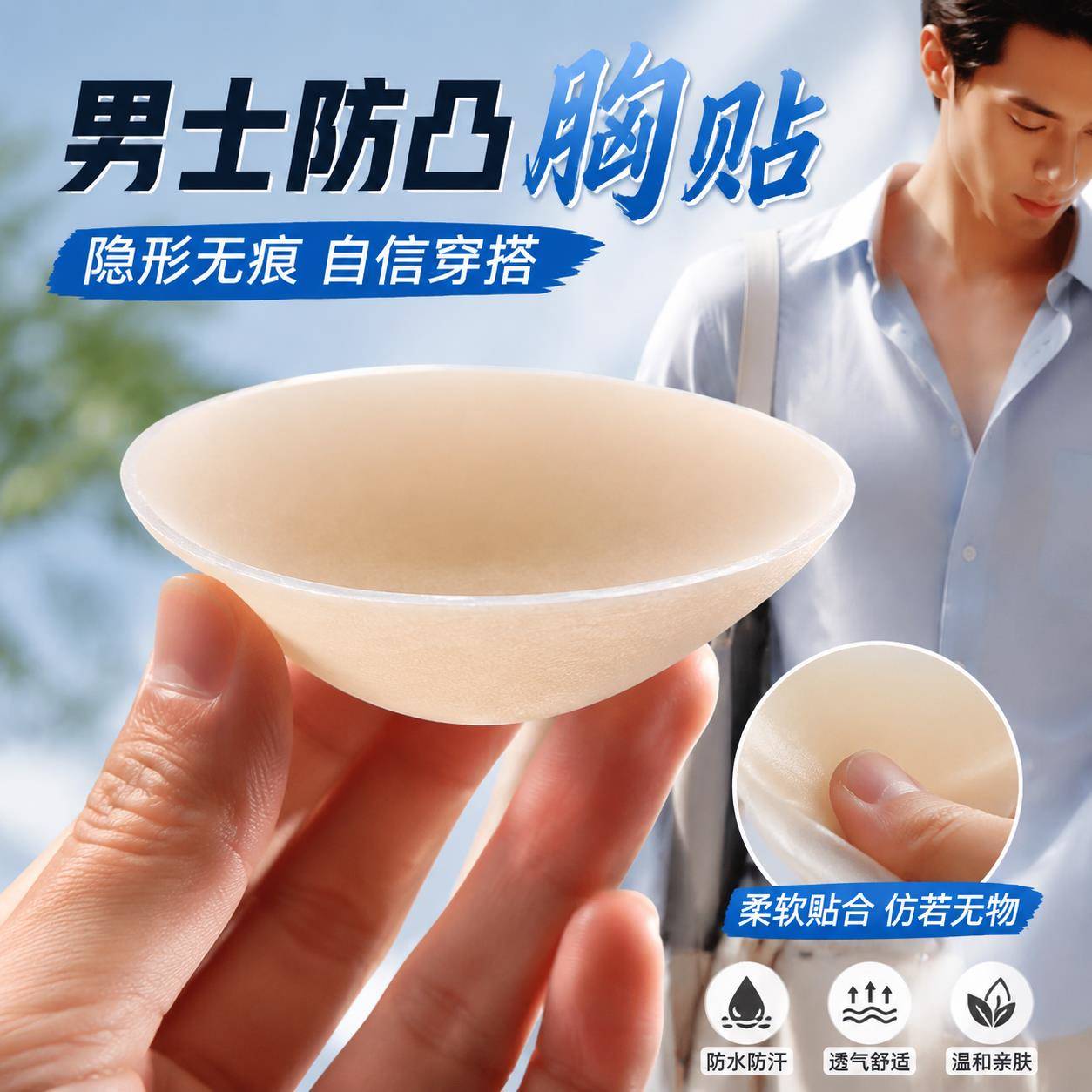 胸贴男士防凸专用防水防汗无痕硅胶亲肤固态乳头贴隐形薄款2026新
