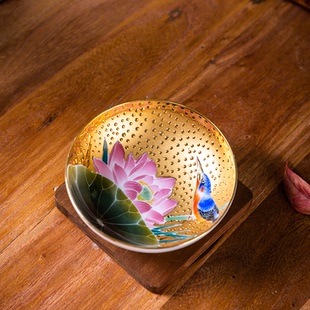 手工真金荷韵普洱主人杯省大师肖建辉手绘茶盏陶瓷杯健康高温煅烧
