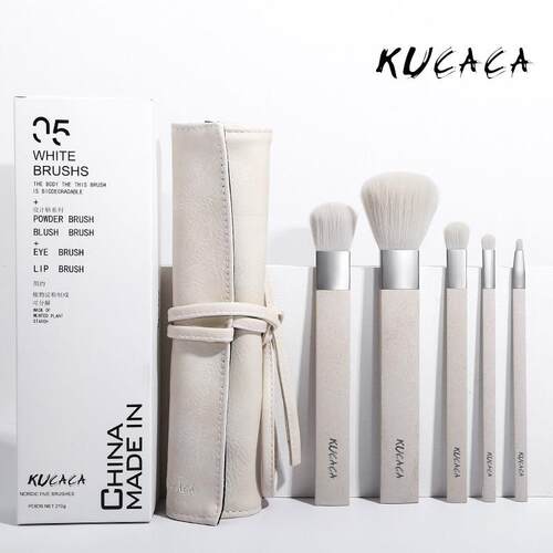 kucaca小白刷化妆刷套装五支装北欧风散粉刷/眼影刷/唇刷/粉底刷