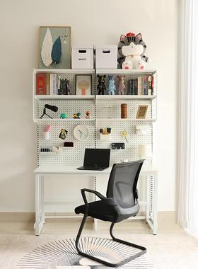 2I五金洞洞板书架少女桌上书柜落地展示学习收纳一体书桌置物架实